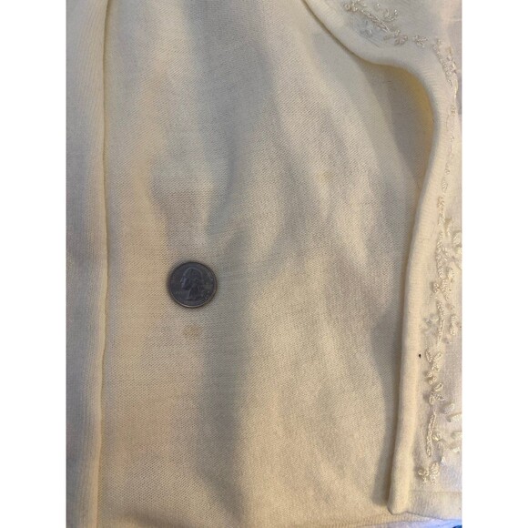 Croft & Barrow Cardigan Sweater Sz Large Attached Jacket Cream Embroidered Edge - Picture 12 of 12